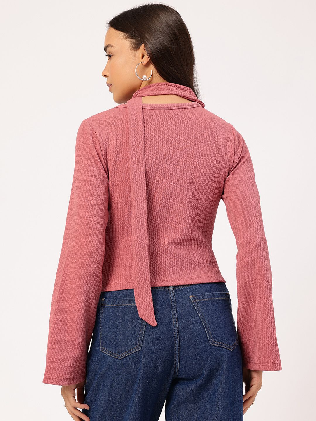 DressBerry Street Texture Button Detail Scarf Neck Top