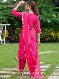 Indo Era Floral Embroidered Thread Work Kurta with Trousers & Dupatta