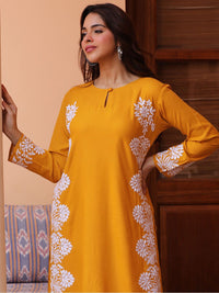 HOUSE OF KARI Ethnic Motifs Embroidered Keyhole Neck Handloom Kurta