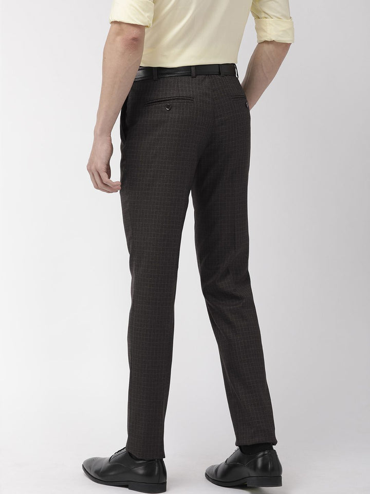 Raymond Men Charcoal Grey Slim Fit Checked Regular Trousers