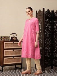 House of Pataudi Striped Keyhole Neck Sequinned A-Line Jashn Kurta