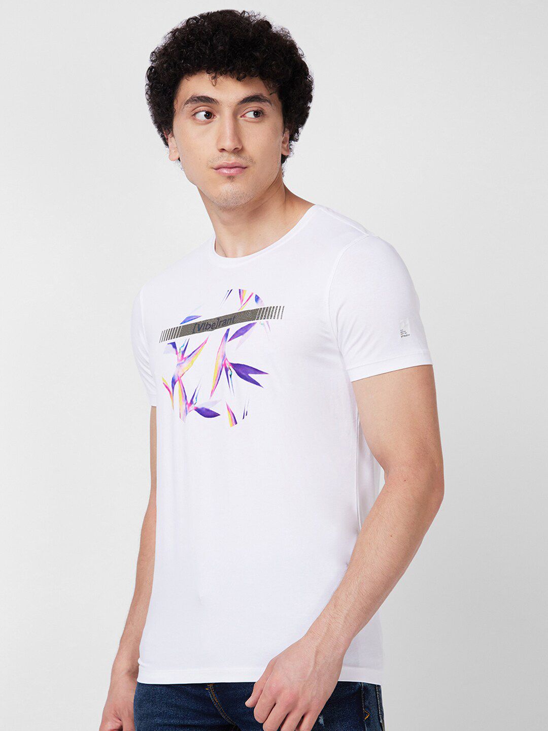 SPYKAR Round Neck Short Sleeves Printed Slim Fit Cotton T-shirt