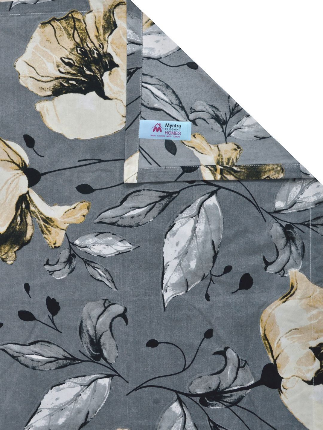 Myntra Elegant Homes Grey & Cream-Coloured Floral 300 TC King Bedsheet Set-2.5 m X 2.25 m