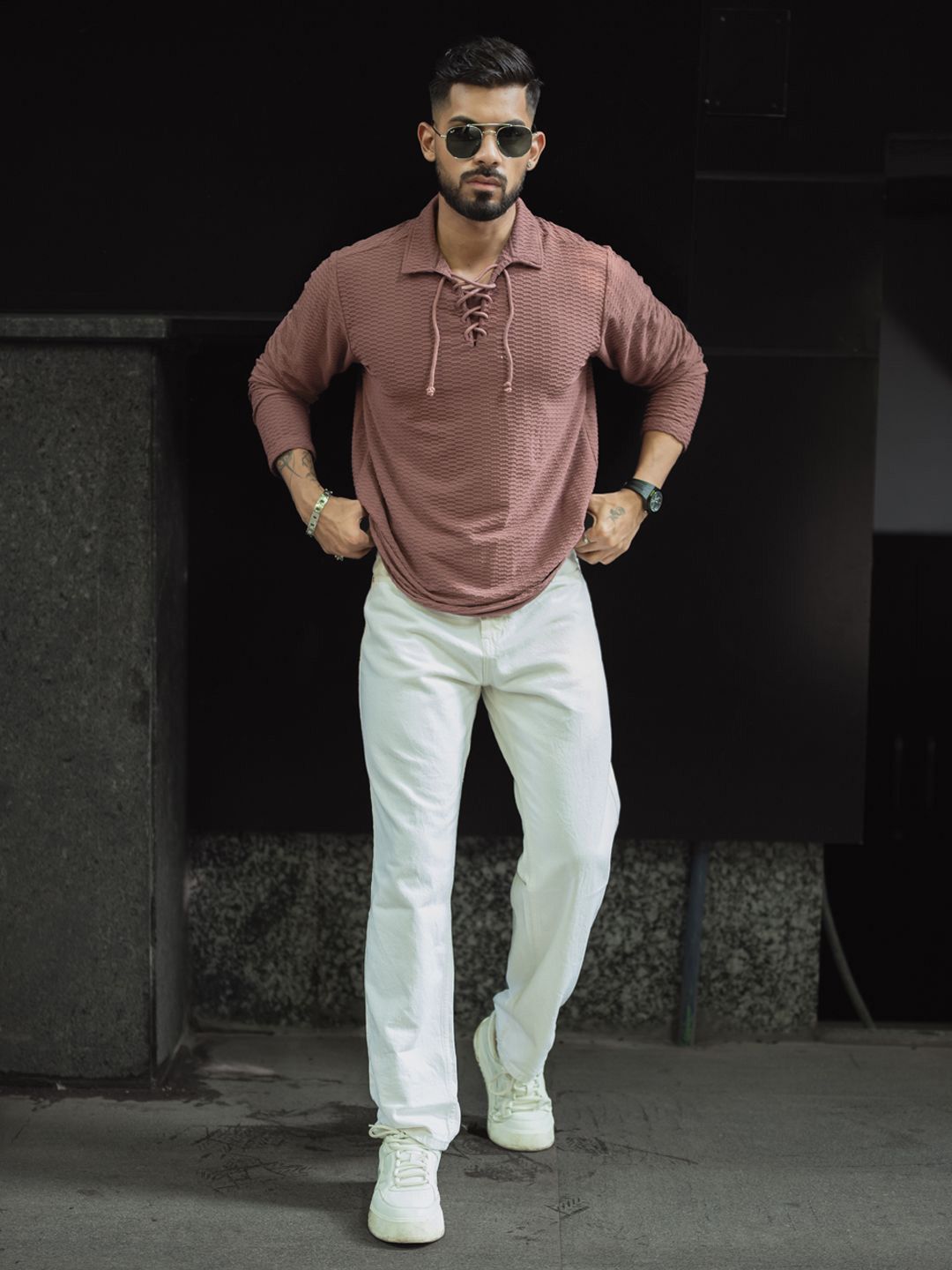 Powerlook Men Self Design Polo Collar T-shirt