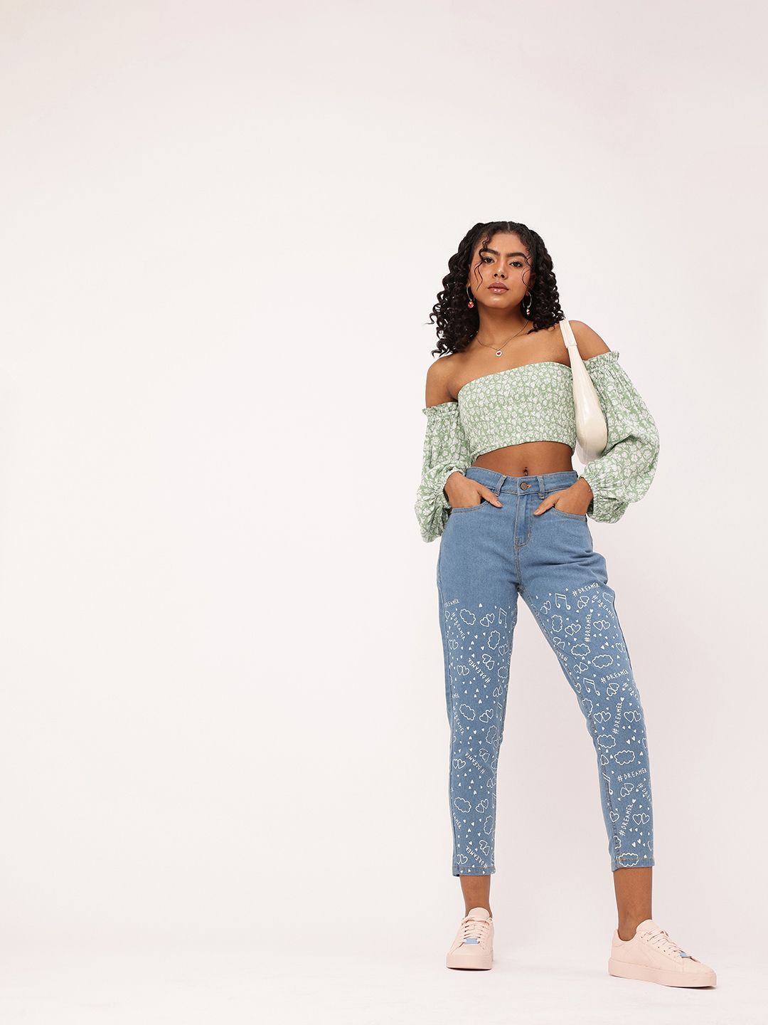 DressBerry Women Urban Cool Slim Fit Printed Stretchable Crop Jeans