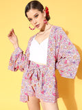 Berrylush Floral Printed V-Neck Longline Shrug