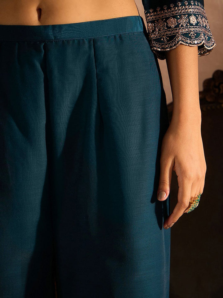 Indo Era Ethnic Motifs Embroidered Thread Work Straight Kurta With Trousers & Dupatta