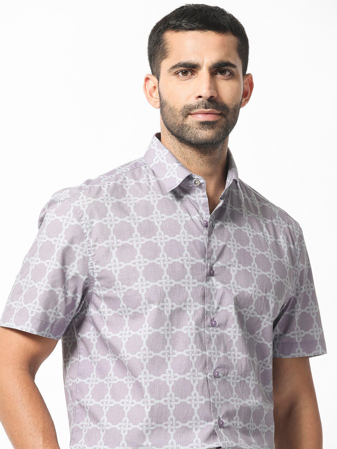 RARE RABBIT Men Barret Slim Fit Geometric Printed Cotton Shirt