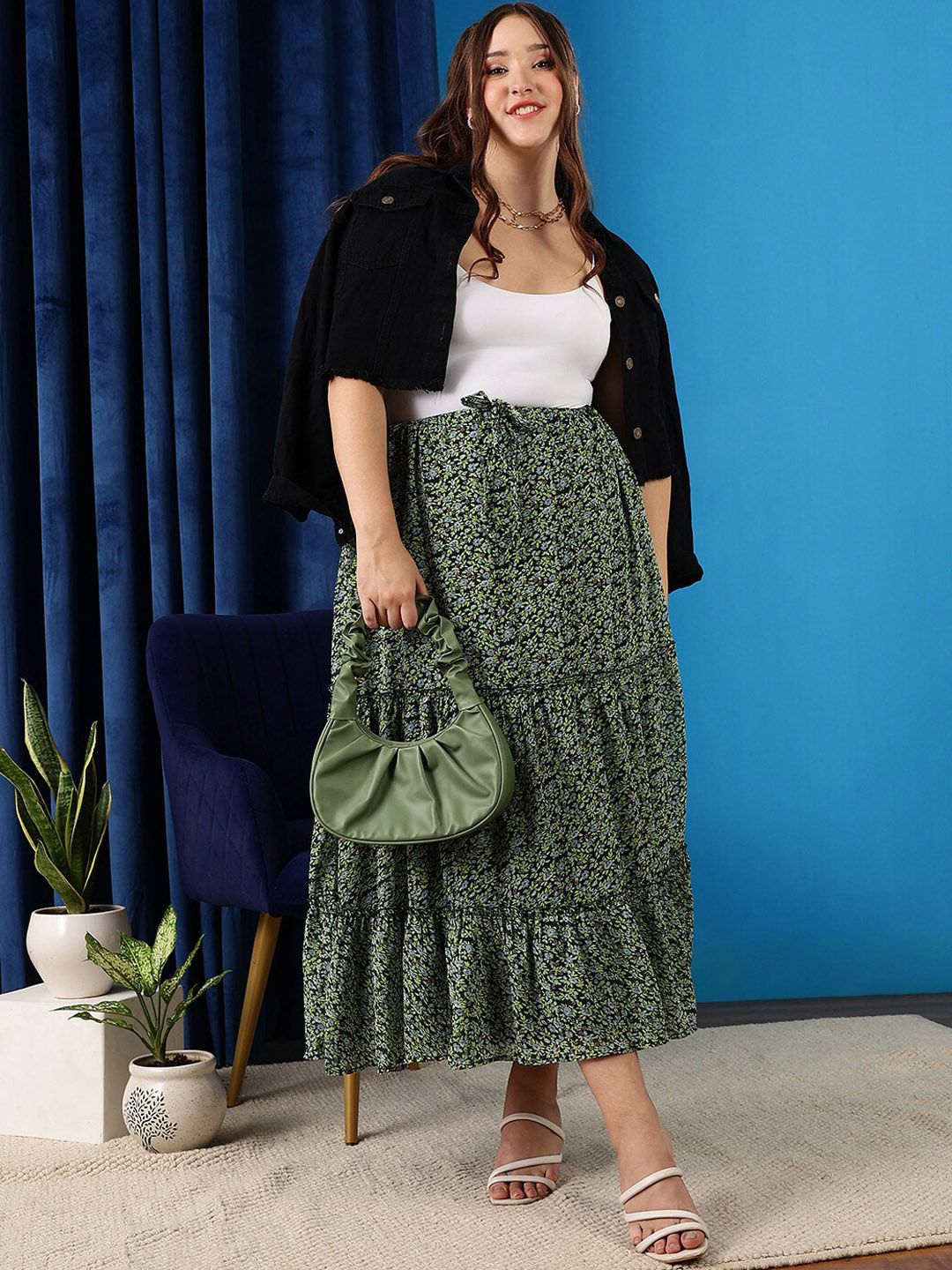 CURVY STREET Floral Printed Maxi A-Line Skirt