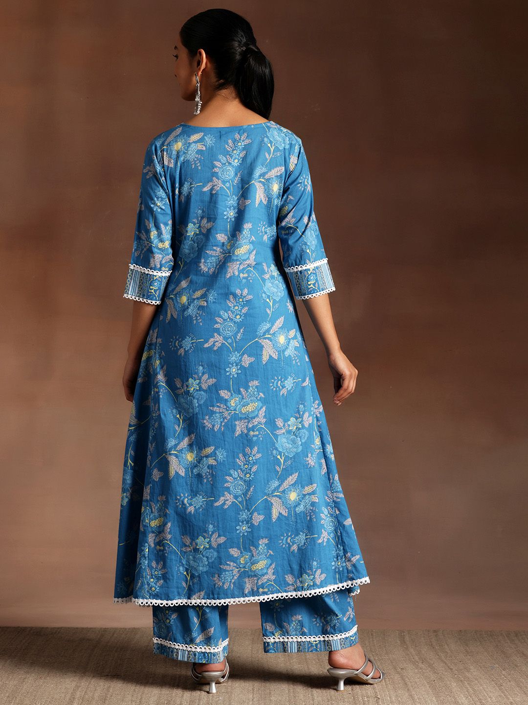 Libas Floral Printed Panelled Pure Cotton Kurta with Palazzos