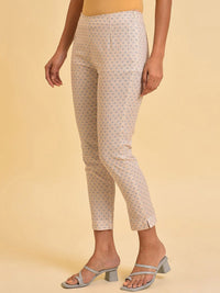 W Women Beige Printed Slim Fit Cigarette Trousers