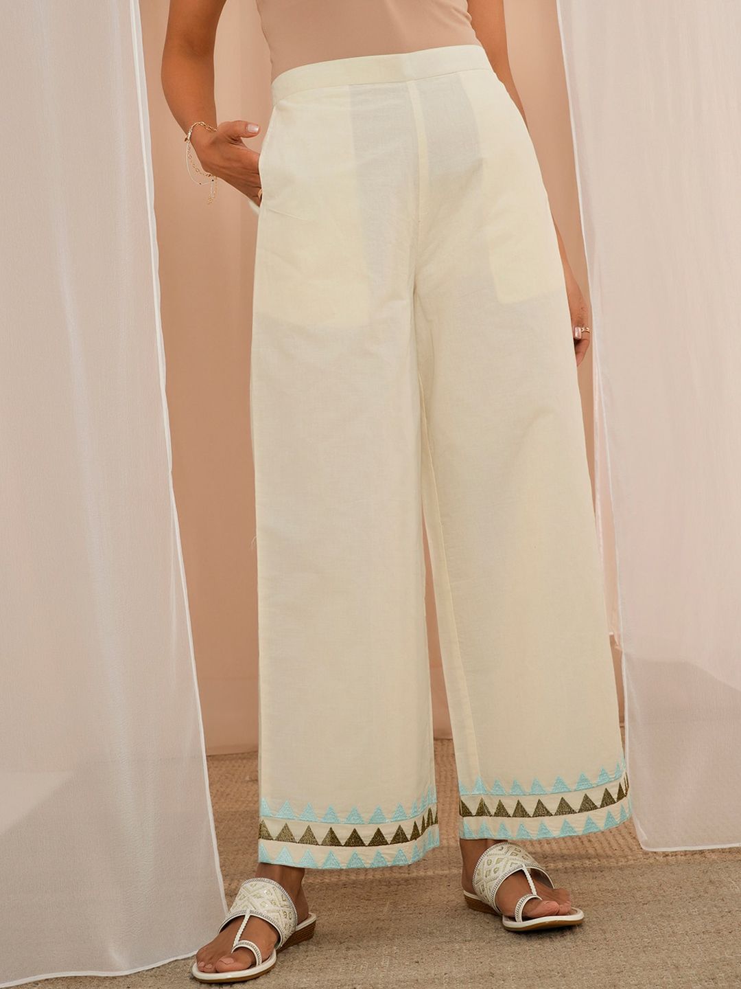 Libas Floral Embroidered Thread Work Pure Cotton Kurta With Palazzos & Dupatta