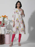 W White Floral Printed Cotton Kurta