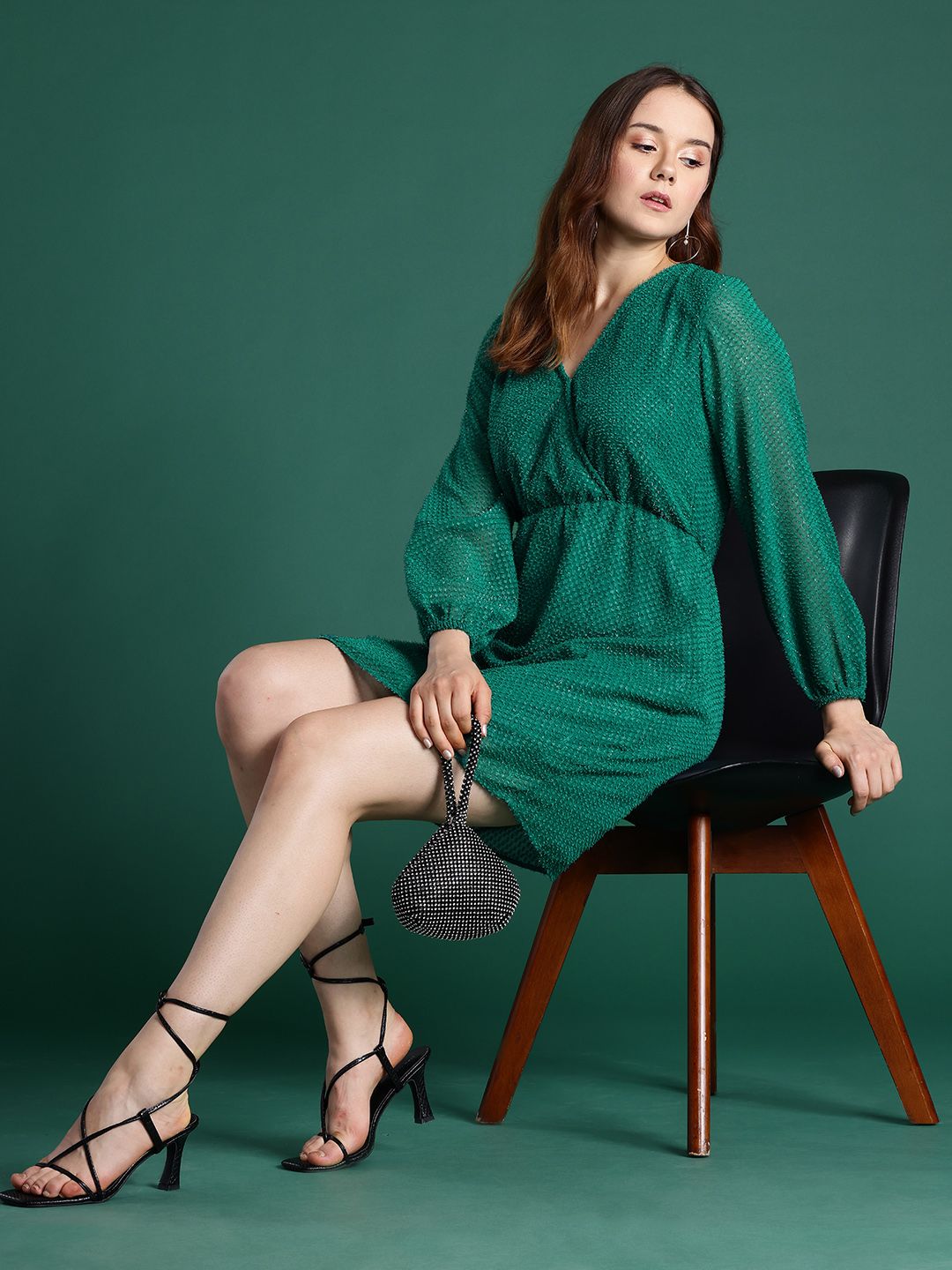 DressBerry Dobby Finish Puff Sleeve Mini Dress