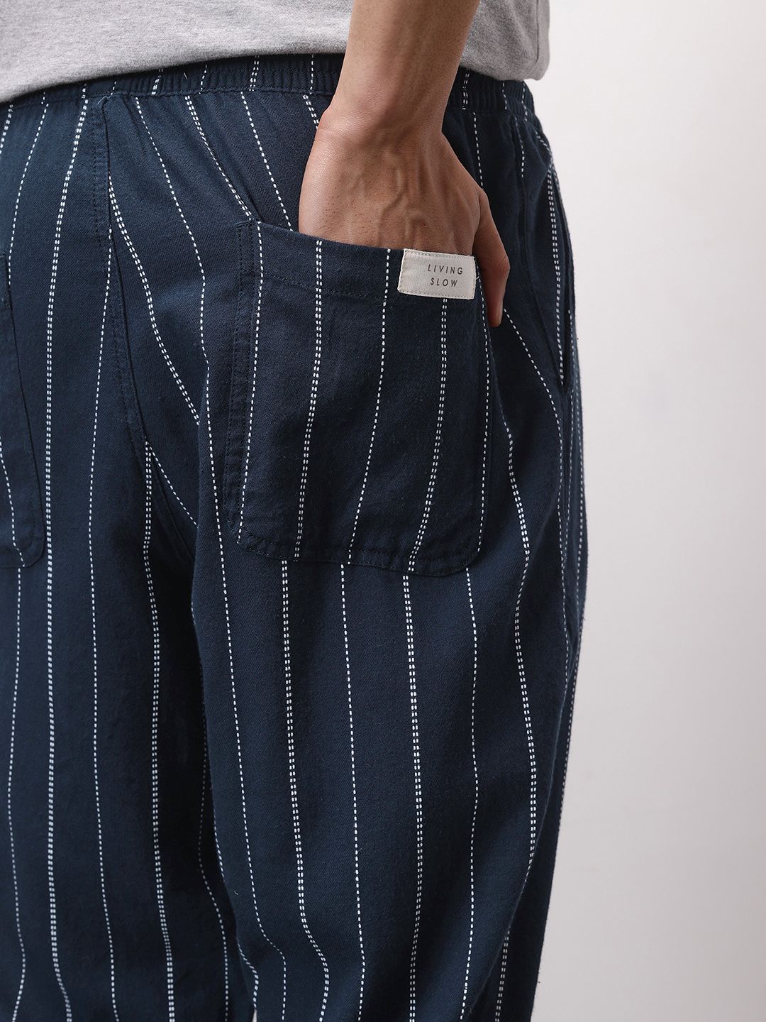 ether Zen Men Cotton Linen Striped Chinos Trousers