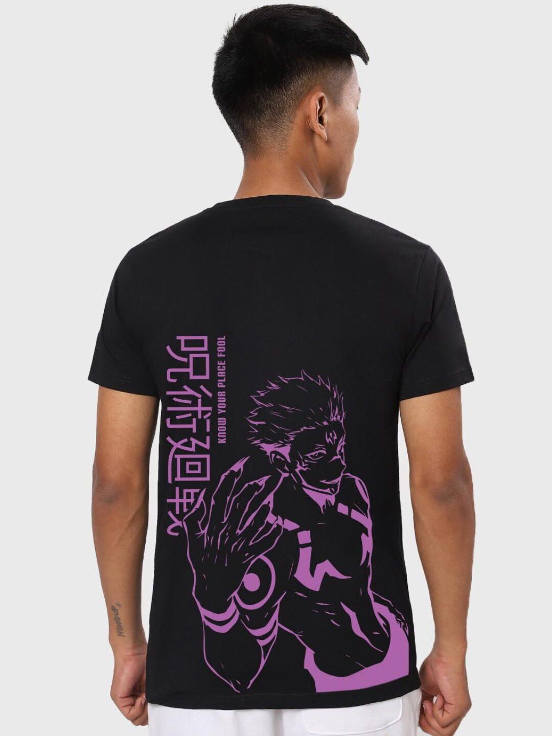 Bewakoof Men Black & Purple Printed Pure Cotton T-shirt
