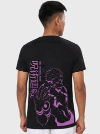 Bewakoof Men Black & Purple Printed Pure Cotton T-shirt