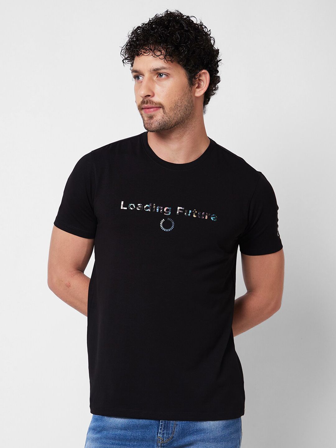 SPYKAR Typography Printed Round Neck Cotton Slim Fit T-shirt