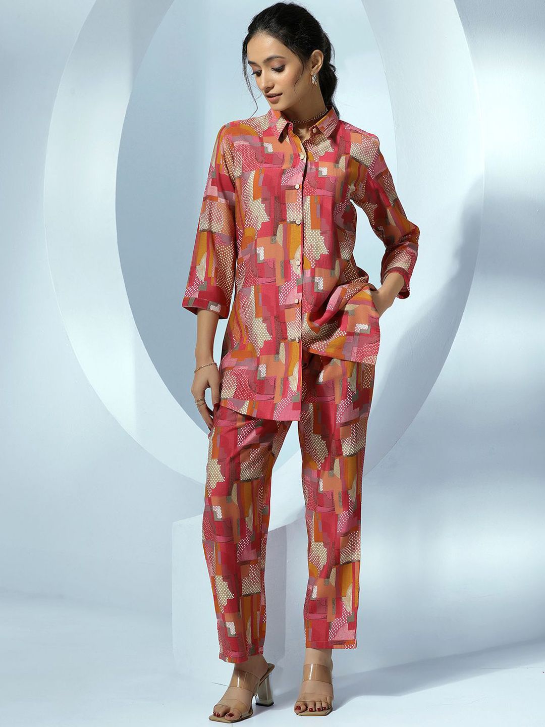 Libas Abstract Printed Shirt With Trousers Co-Ords