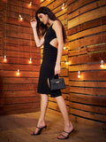 Berrylush Black Round Neck Cut-Outs Sheath Dress
