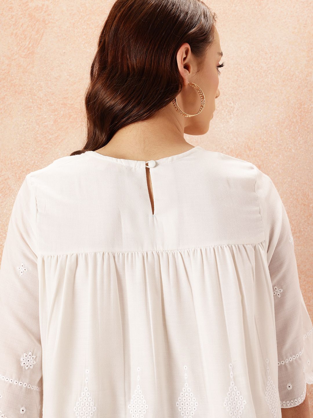 all about you Pin Tucks & Schiffli Embroidered A-Line Top