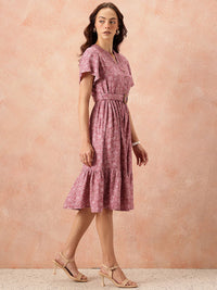 all about you Floral Print Flutter Sleeves A-Line Midi Dress with Belt