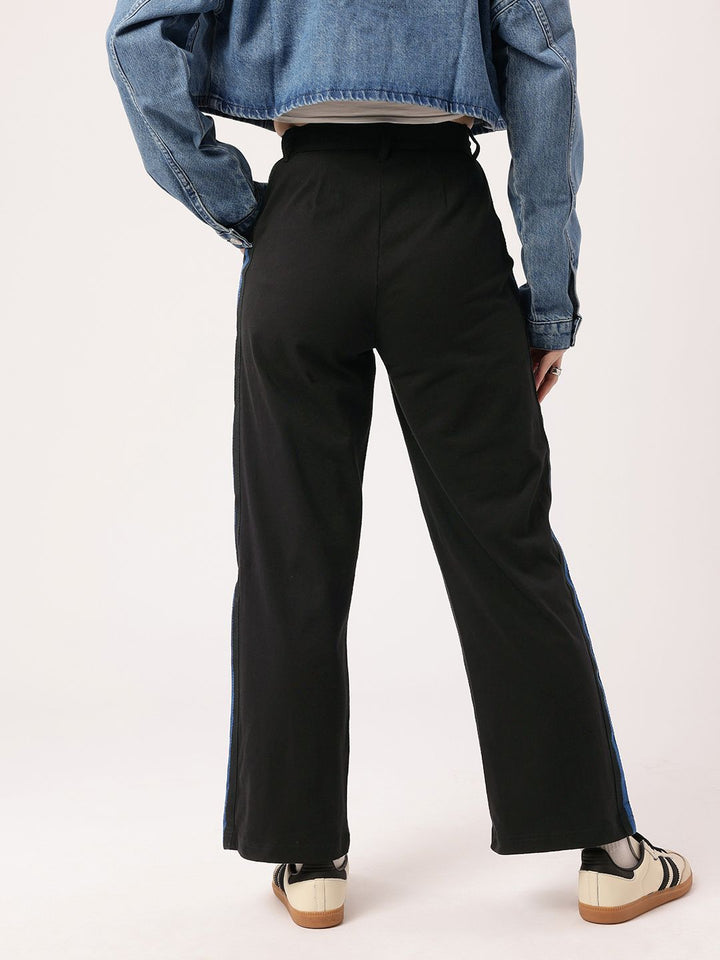 Women Korean Urban Street Shadows Side Stripes Regular Trousers