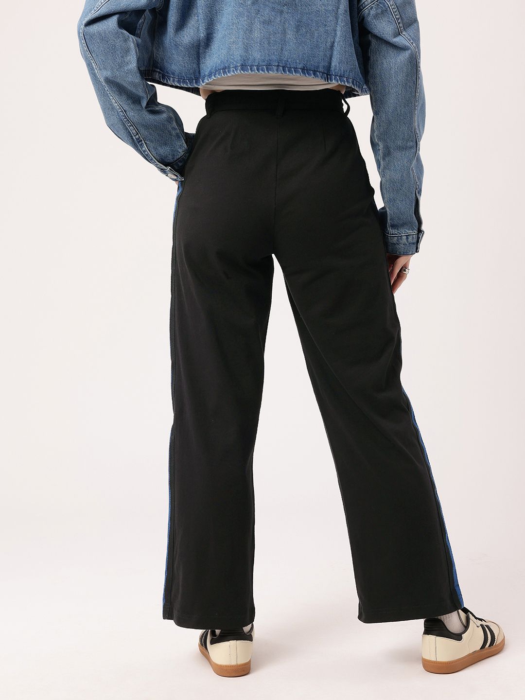 Women Korean Urban Street Shadows Side Stripes Regular Trousers