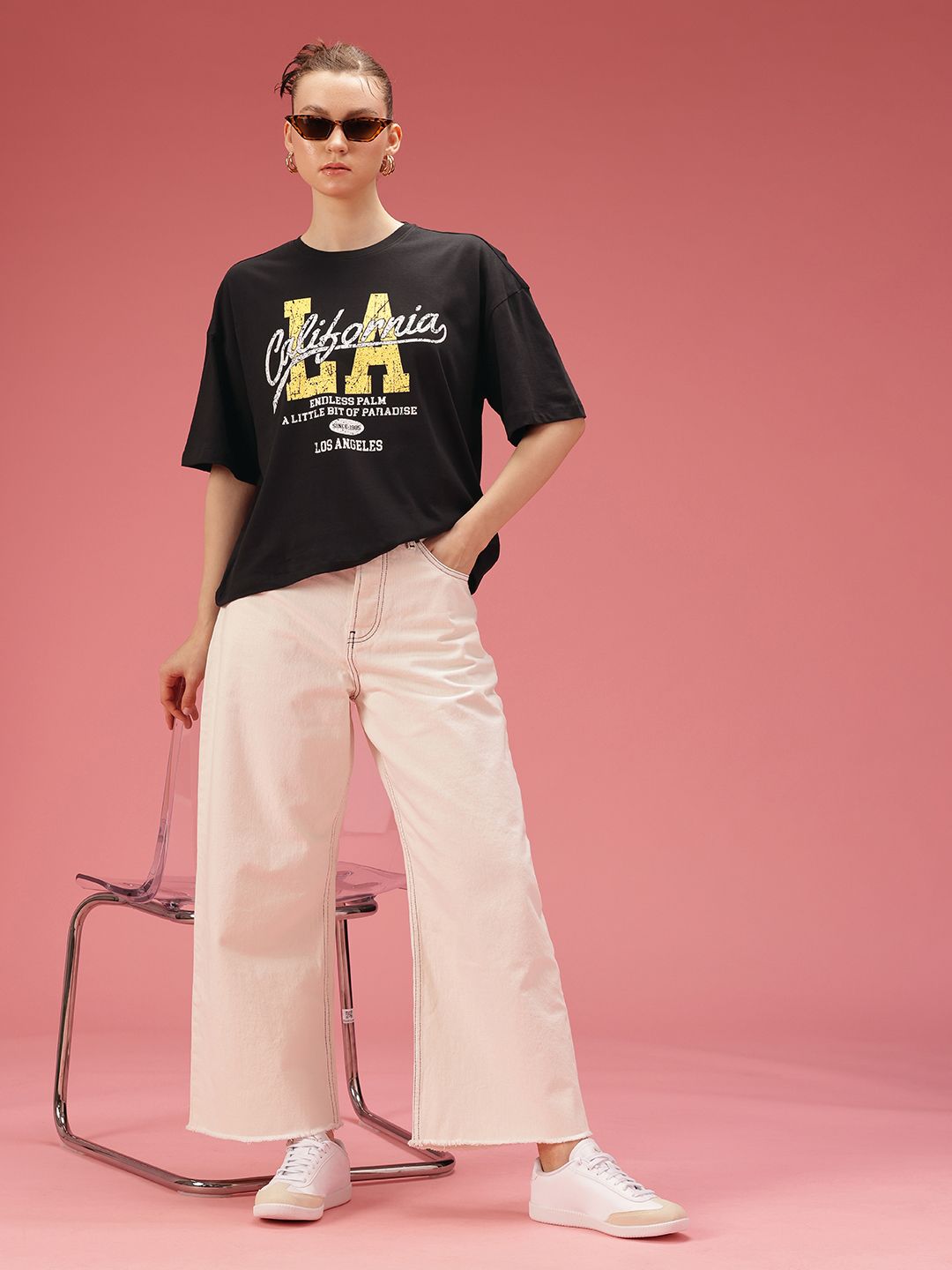 DressBerry Typography Printed Drop-Shoulder Sleeves Relaxed Fit Pure Cotton T-shirt