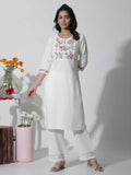 W Floral Yoke Design Thread Work Pure Cotton Straight Kurta