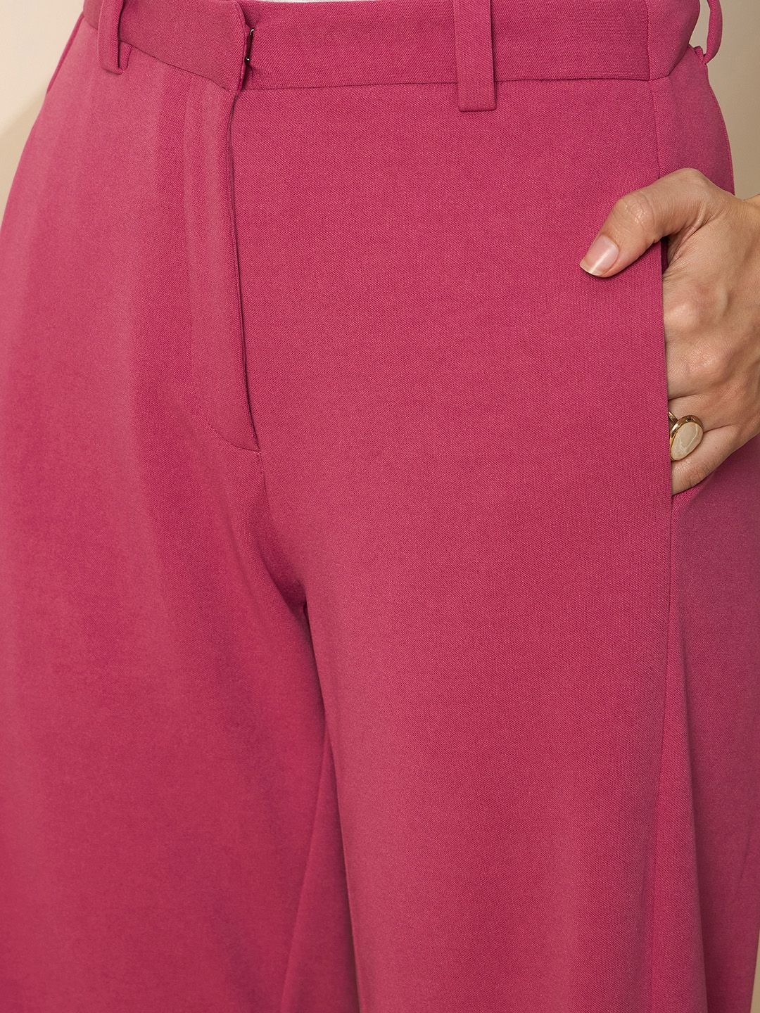 Antheaa Women Smart Straight Fit High-Rise stretchable Trousers