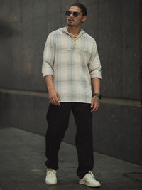 Powerlook Men Hood Tartan Checked Cotton Casual Shirt