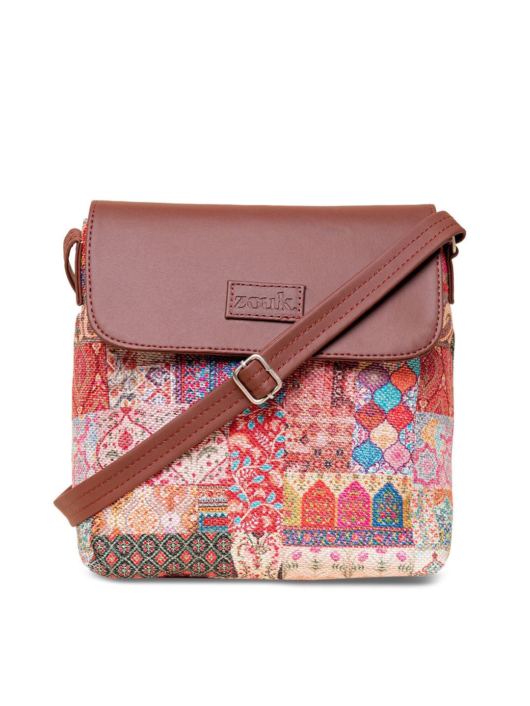 ZOUK Ethnic Motifs Printed Structured Sling Bag