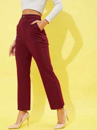 Athena Women Maroon Comfort High-Rise Plain Parallel Trousers