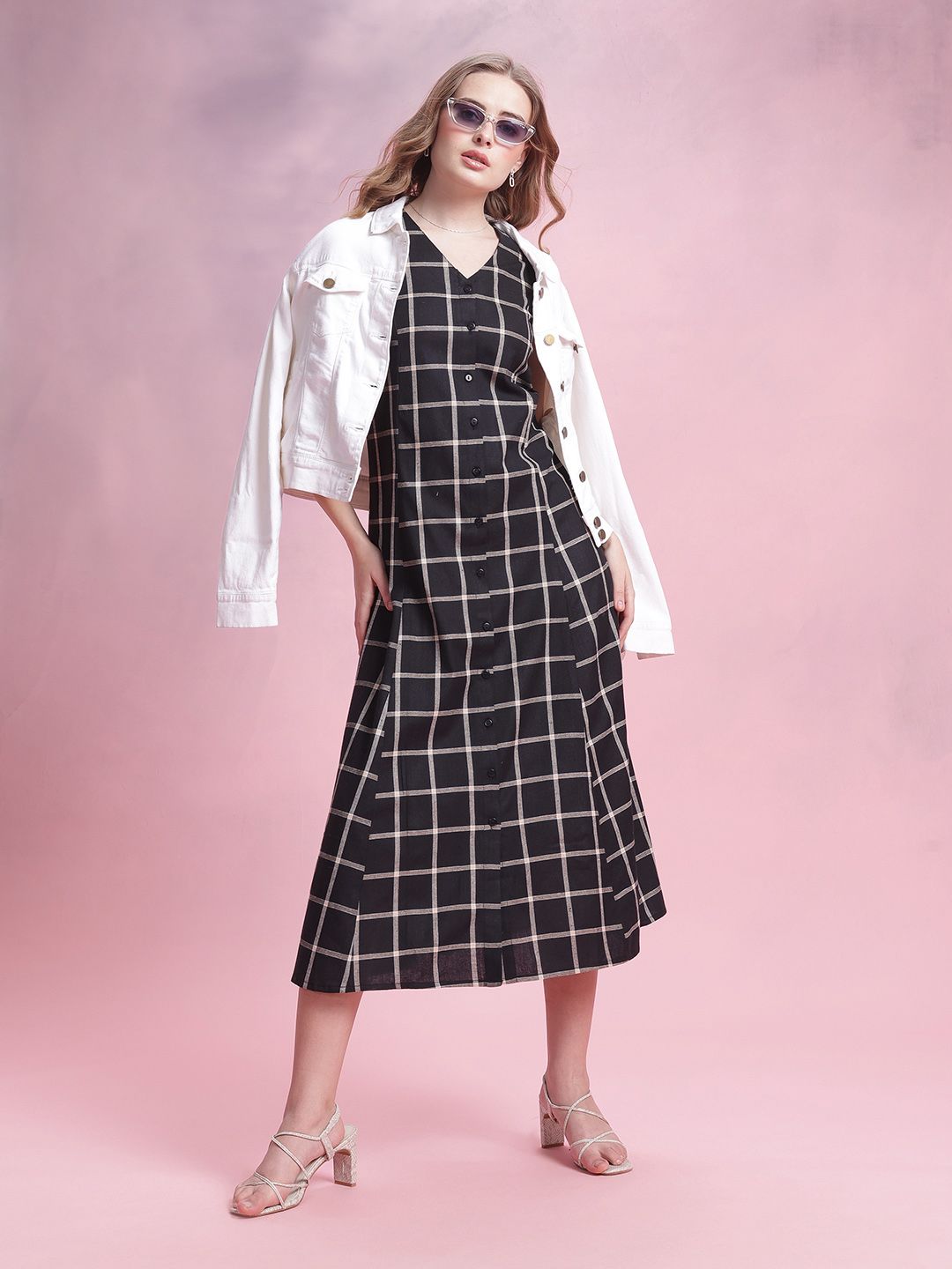 DressBerry Checked A-Line Midi Dress
