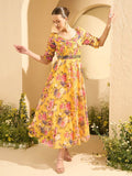 Antheaa Embellished Floral Print Chiffon Maxi Dress