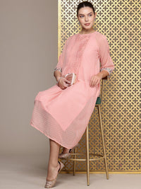 House of Pataudi Jashn Self Designed Embroidered Detail A-Line Midi Dress