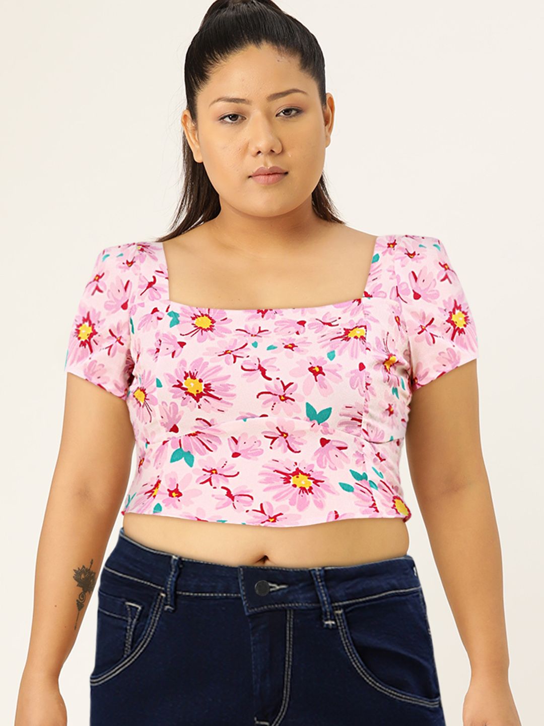 DressBerry Pink Floral Bustier Top