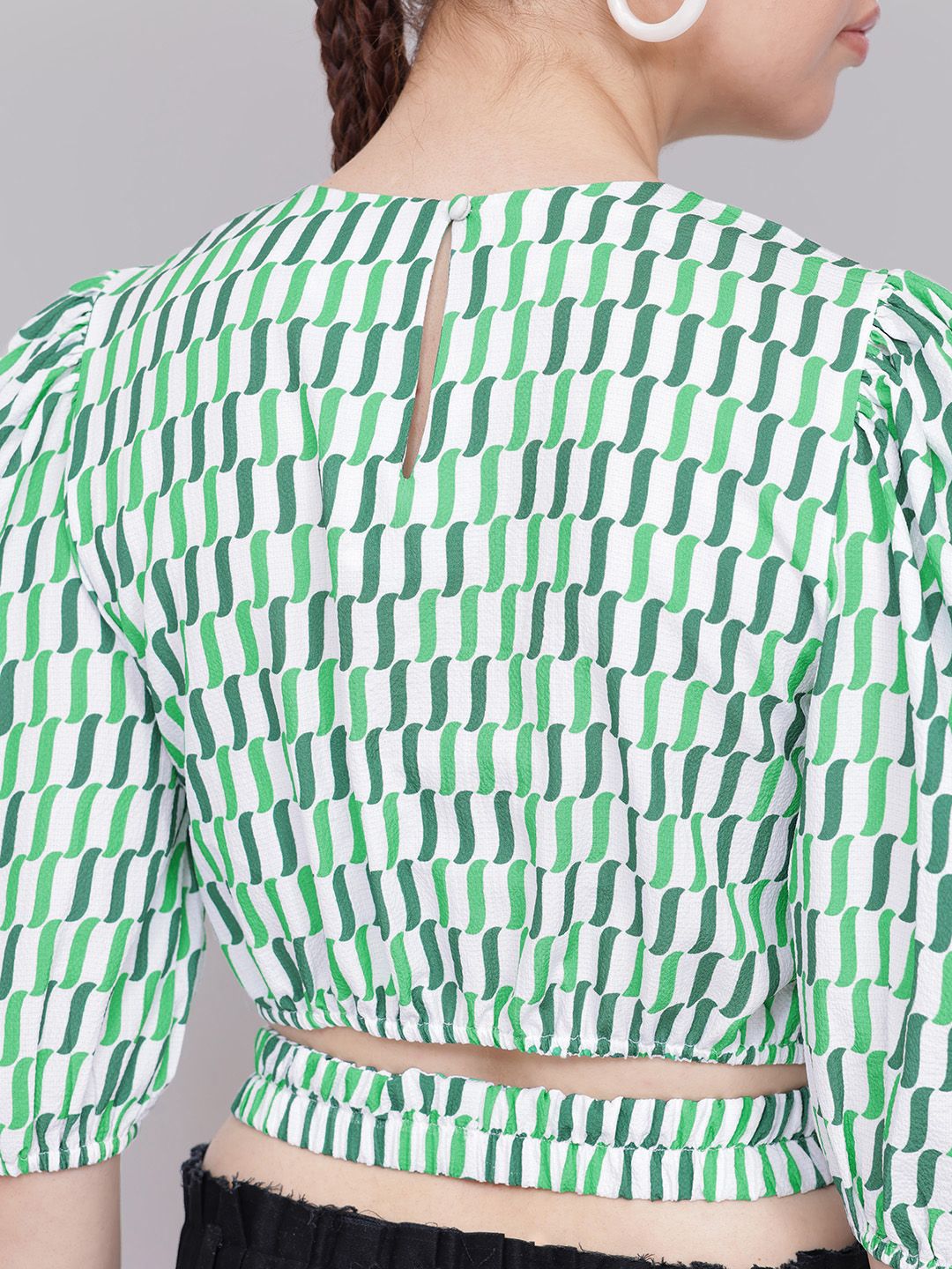 DressBerry Statement Sleeves Cut-Out Crop Top