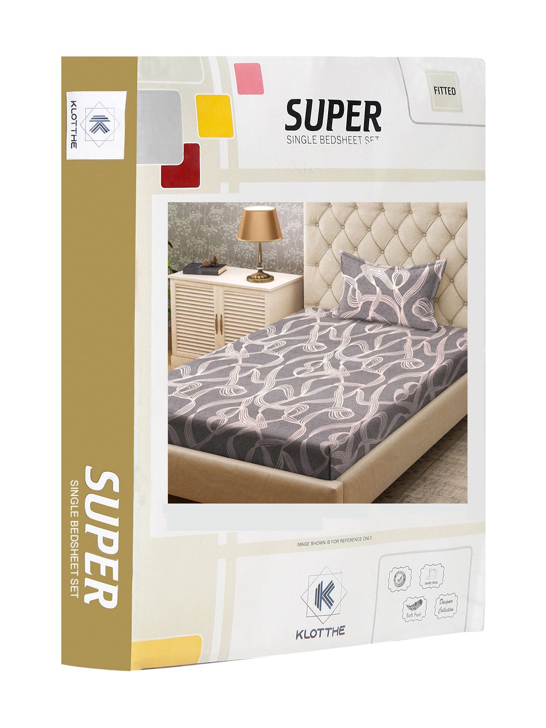 KLOTTHE Grey & White Printed Fitted 300TC Single Bedsheet & Pillow Covers