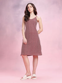 DressBerry Geometric Self-Design Shoulder Straps Crochet A-Line Dress with Side Slit