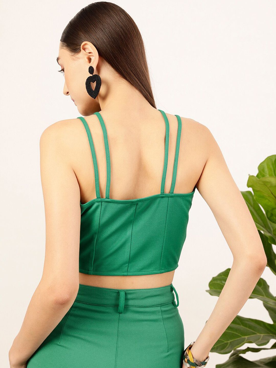 STREET 9 Green Shoulder Straps Regular Crop Top