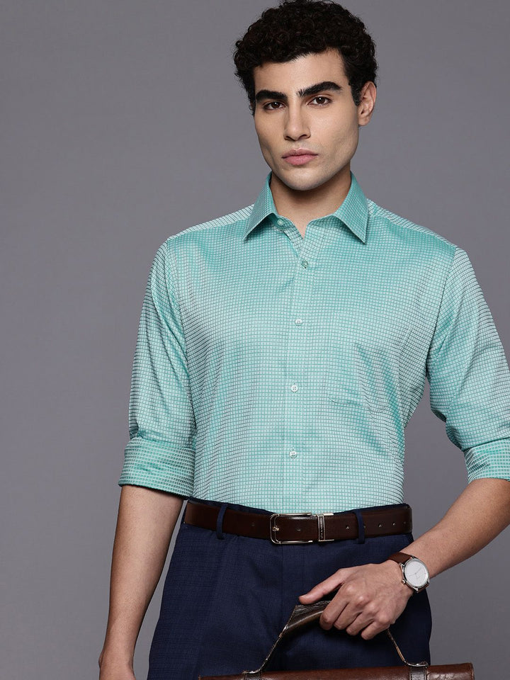 Raymond Pure Cotton Slim Fit Self Grid Tattersall Checks Formal Shirt