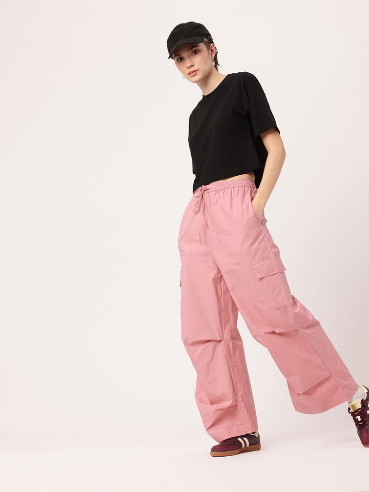 DressBerry Women Indie Street, Rose-Hued Cool Cargo Trousers
