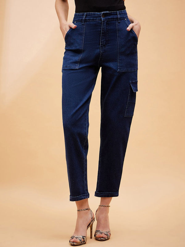 SASSAFRAS BASICS Women Carrot Mom Fit Low Distress Cotton Jeans