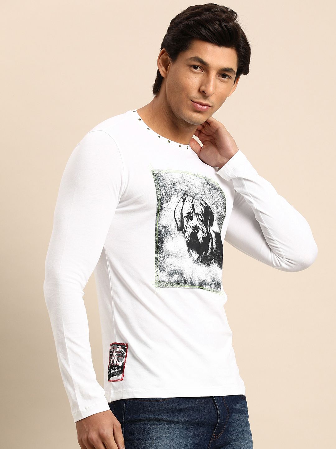 Being Human Men White & Black Graphic Printed Pure Cotton T-shirt