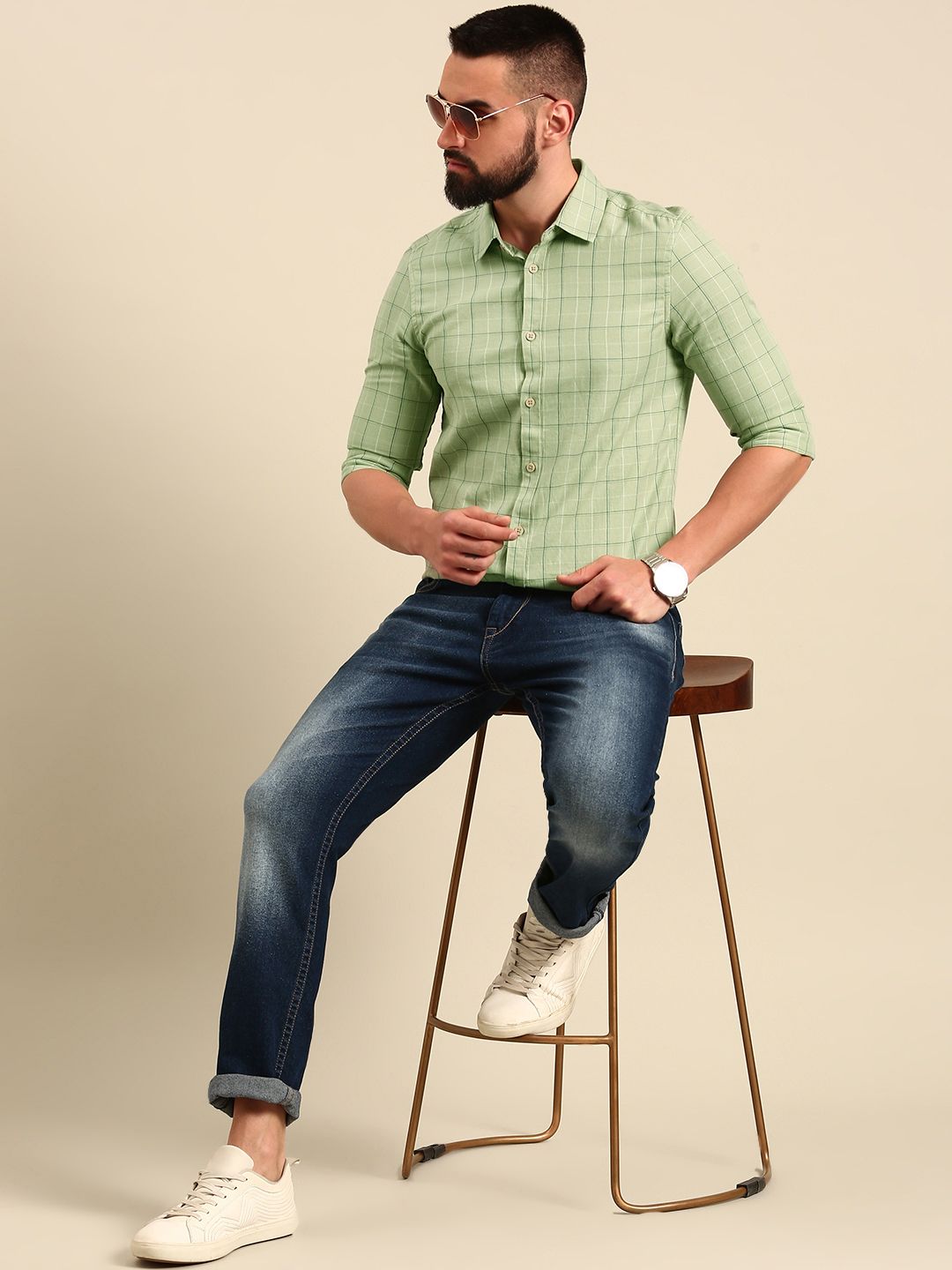 Being Human Pure Cotton Slim Fit Checked Casual Shirt