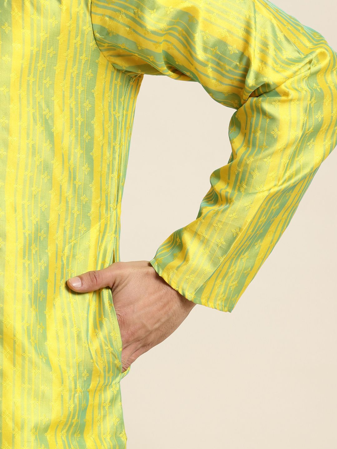 SOJANYA Lelaki Sutera Blend Motif Etnik Sulam Kurta