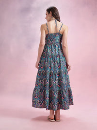 DressBerry Floral Print Tiered Empire Midi Dress