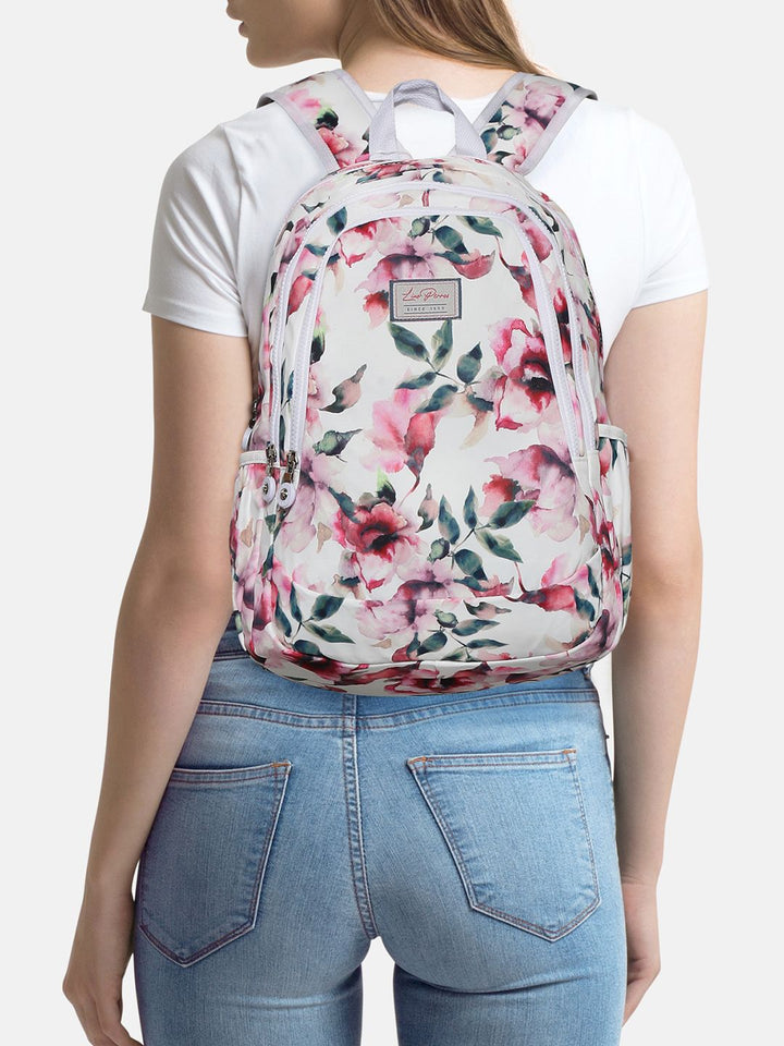 Lino Perros Women White & Pink  Floral Print 13 Inch Laptop Backpack